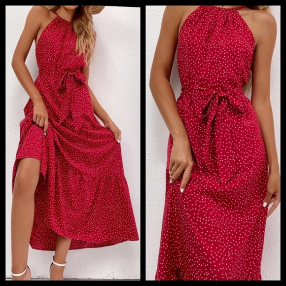 Boho Red Polka Dot Maxi Dress S, M, L, NWOT - Picture 3 of 5